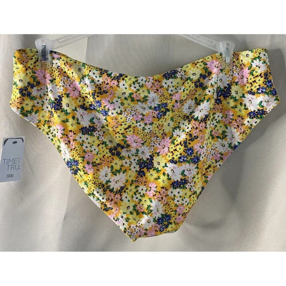 Mid Rise Bikini Bottom 1X‎ 16W-18W Marigold Ditsy Meadow Cinched Front NEW - Picture 2 of 4